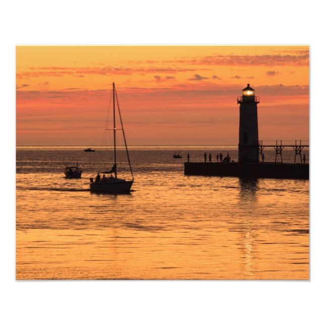 Impression Photo Bateau à voile Manistee Lighthouse Sunset (Devant)