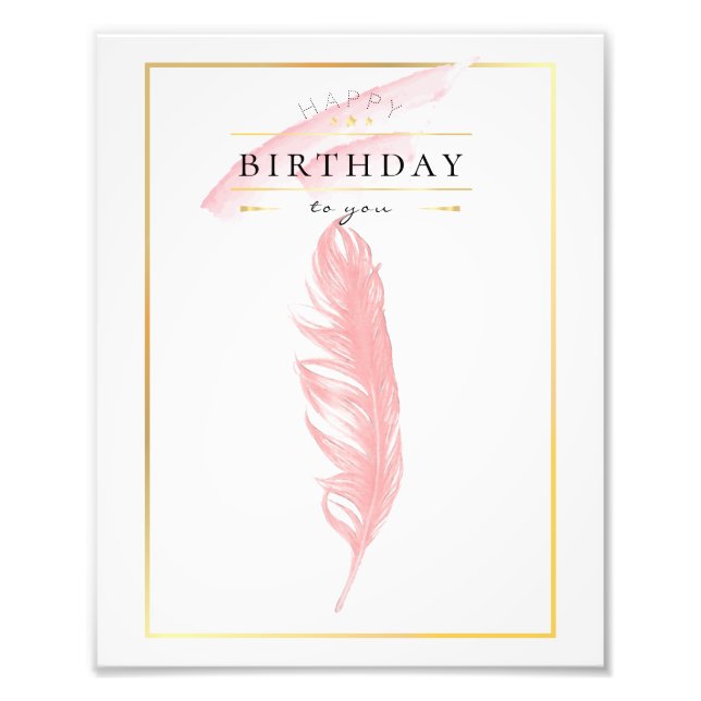 Impression Photo Beau dessin au crayon rose plumes Anniversaire (Devant)