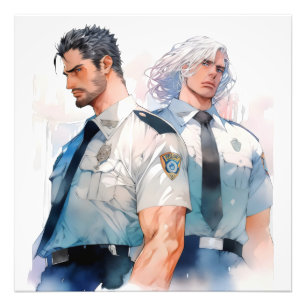Impression Photo Beaux policiers aquarelle Anime