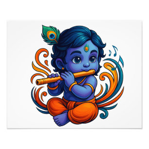 Impression Photo Bébé Krishna avec Flûte - Vibes de paix   3D dynam