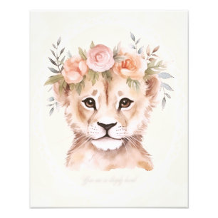 Impression Photo Bébé Lionceau avec Couronne de Fleurs Art