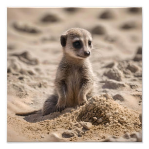 Impression Photo Bébé Meerkat Jouant Dans Le Sable,