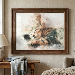 Impression Photo Belle et mignonne chaton couchage aquarelle