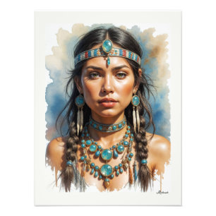 Impression Photo Belle femme boho amérindienne avec bijoux