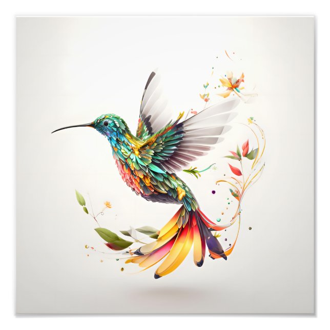 Impression Photo Belle illustration pointue d'un colibri. (Devant)