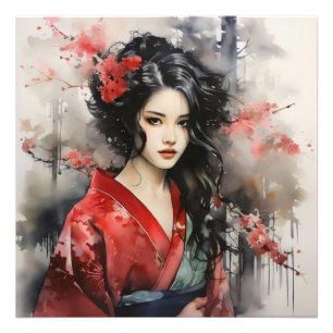 Impression Photo Belle peinture à l'encre de Geisha