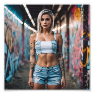 Impression Photo Belle Punk Blonde Tattoo Graffiti Girl