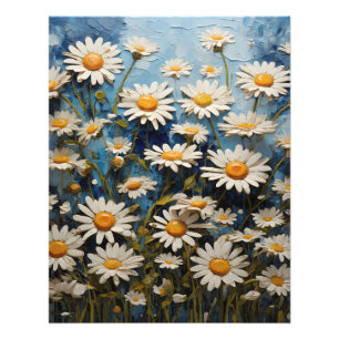 Impression Photo Belles marguerites sur arrière - plan bleu