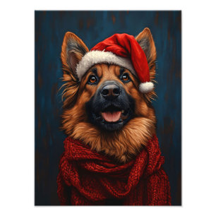 Impression Photo Berger allemand dans un chapeau de Père Noël