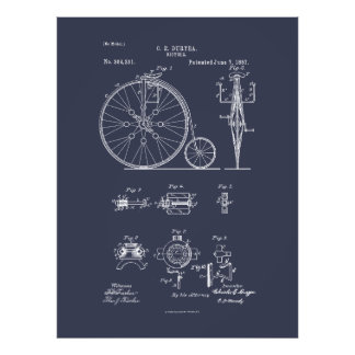 Impression Photo Bicyclette antique 1887 Penny Farthing Brevet
