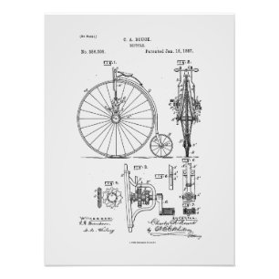 Impression Photo Bicyclette antique 1887 Penny Farthing Brevet