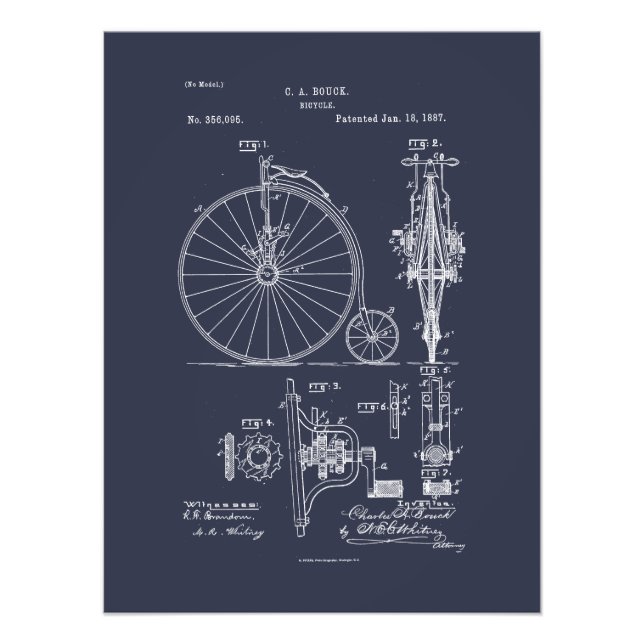 Impression Photo Bicyclette antique 1887 Penny Farthing Brevet (Devant)