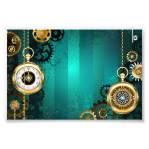 Impression Photo Bijou Montre Steampunk sur un Fond Vert