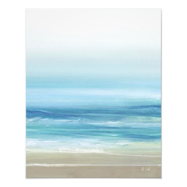 Impression Photo Bleu marin Aquarelle Océan Waves Plage côtière (Devant)