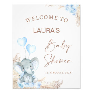Impression Photo Blue Boho Floral Elephant Baby shower Affiche de b
