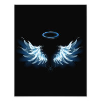 Blue Glowing Angel Wings on black background