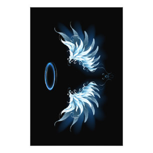 Impression Photo Blue Glowing Angel Wings on black background