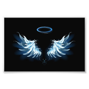 Impression Photo Blue Glowing Angel Wings on black background