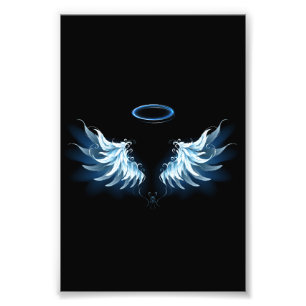 Impression Photo Blue Glowing Angel Wings on black background
