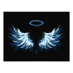 Impression Photo Blue Glowing Angel Wings on black background