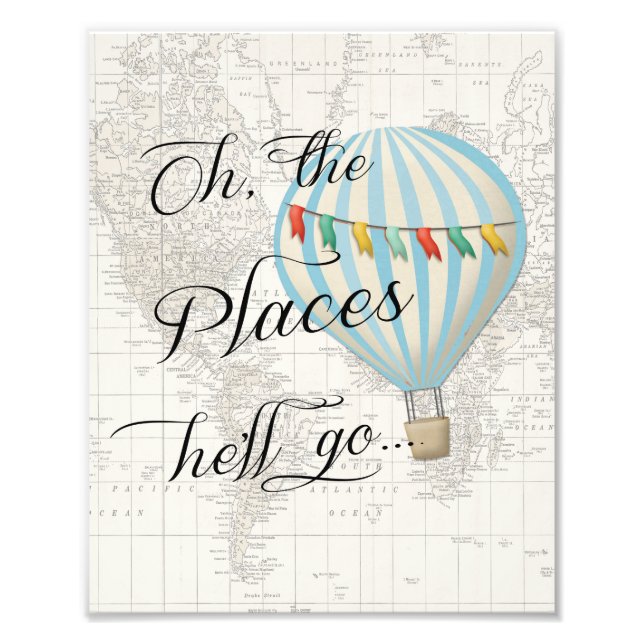 Impression Photo Blue Hot Air Balloon Nursery Wall Art (Devant)
