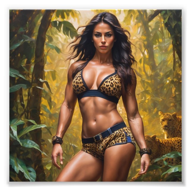 Impression Photo Bodybuilder dans Leopard Skin Outfit en forêt trop (Devant)