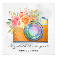 Boho Orange Caméra & Bouquet Floral Aquarelle