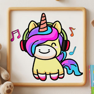 Impression Photo Bonne licorne de bébé souriante avec casque.