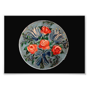 Impression Photo Bouquet coloré de fleurs sur plaque bleue