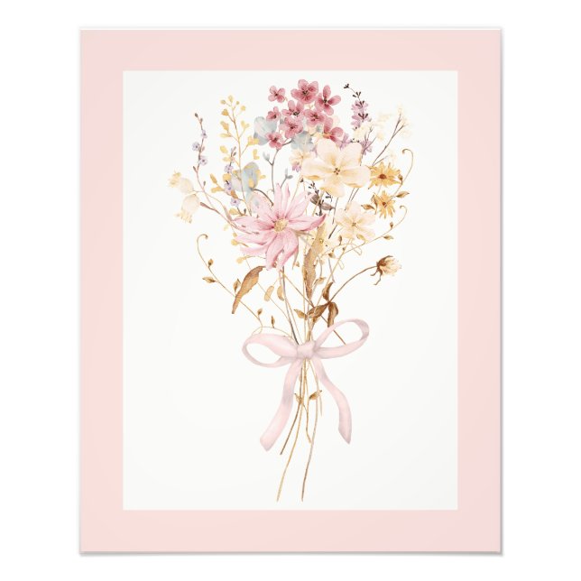 Impression Photo Bouquet de Fleur sauvage rose vif avec Bow Feminin (Devant)