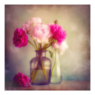 Impression Photo Bouquet de pivoines vintages dans les vases de ver
