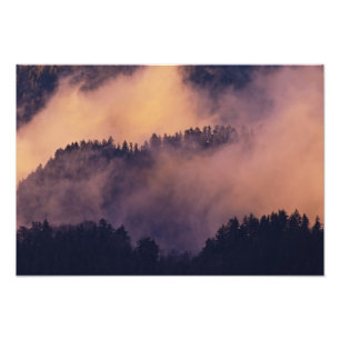 Impression Photo Brouillard hivernal dans la vallée au coucher du s