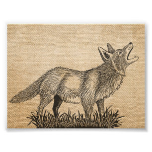 Impression Photo Burlap Vintage Howling Wolf 7" x 5",