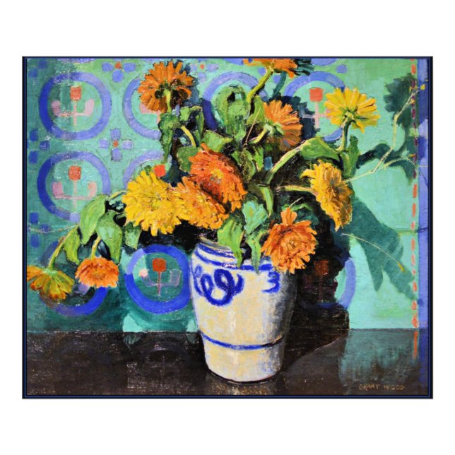 Impression Photo Calendulas, peinture florale de Grant Wood (Devant)