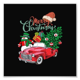 Impression Photo Camionnette Rouge Ramassage Arbre de Noël Joyeux N