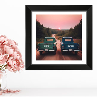 Impression Photo Camions sur Dirt Road des années 1960 avec des nom