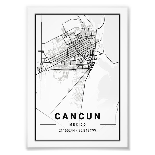 Impression Photo Cancun - Mexique Carte de la ville ligère (Devant)
