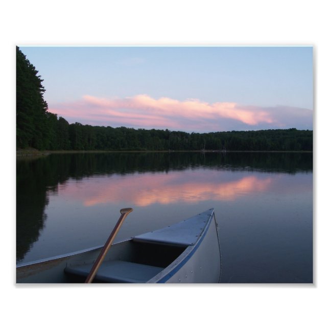Impression Photo Canoë, pagaie et lac au coucher du soleil (Devant)
