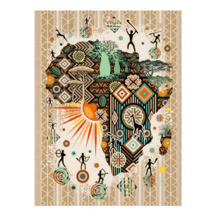 Impression Photo Carte d'Afrique Motif Éléments Tribaux Décoratifs