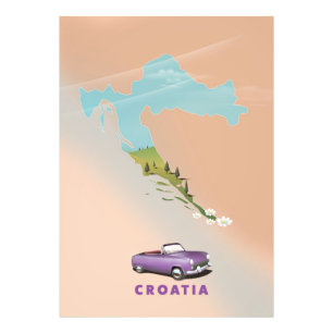 Impression Photo Carte de Croatie Affiche illustrée imprimée.
