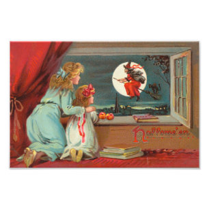 Impression Photo Carte de Halloween antique de l'ère victorienne, v