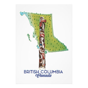 Impression Photo Carte de la Colombie-Britannique Canada affiche.