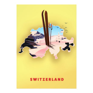 Impression Photo Carte de la Suisse Affiche de voyage de ski.