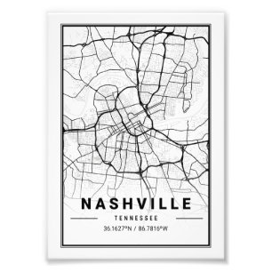 Impression Photo Carte de la ville de Nashville - Tennessee Ligth