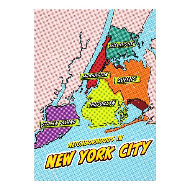 Impression Photo Carte de la ville de New York illustrée par Pop Ar (Devant)