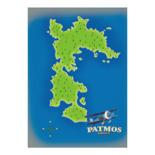 Impression Photo Carte de l'île de Patmos Greece