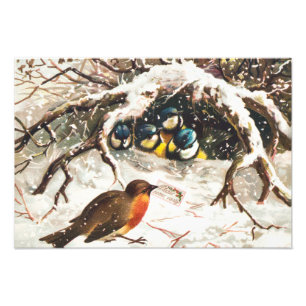 Impression Photo Carte de Noël vintage de l'ère victorienne, Oiseau