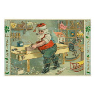 Impression Photo Carte de Noël vintage - Santa dans son atelier