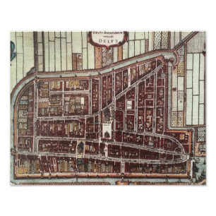 Impression Photo Carte de ville de Delft de 1649