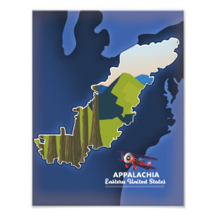 Impression Photo carte de voyage des Appalaches dans l'est des État